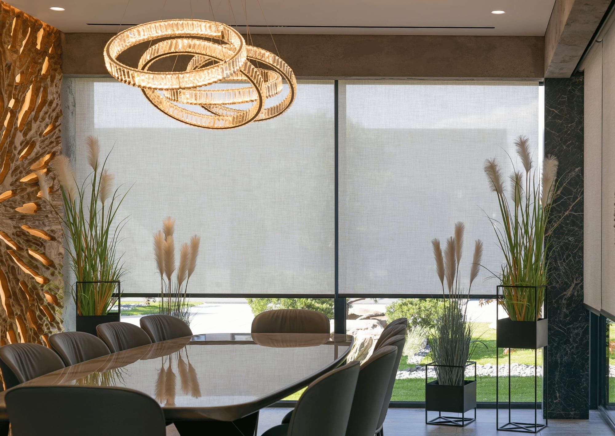 Clean fabric blinds in a bright living room